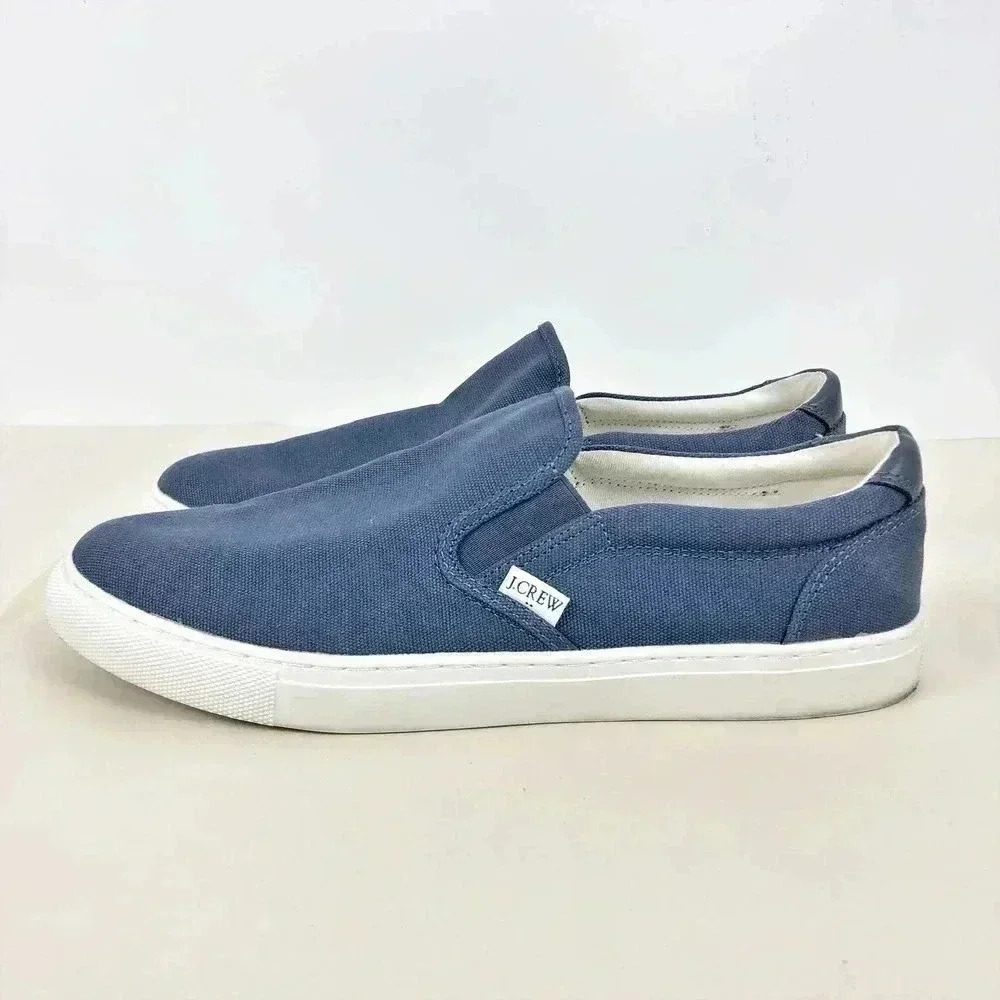 J.‎ Crew Mens Explorer Sneakers 10 Blue Canvas Slip On Low Top Streetwear - Picture 7 of 11